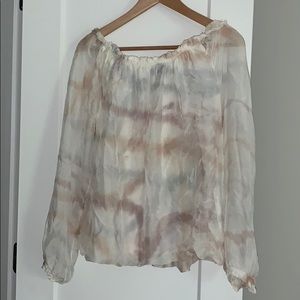 Off shoulder cream top with sheer sleeves